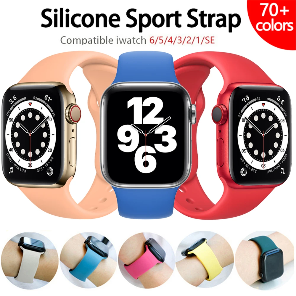 Ремешок силиконовый для Apple Watch Band 44 мм 40 38 42 резиновый спортивный браслет