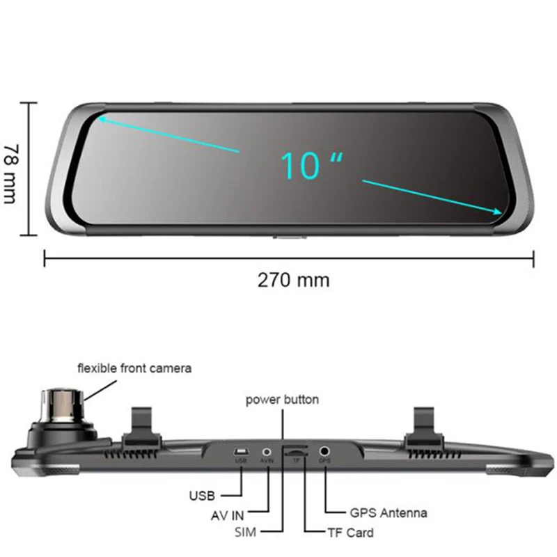 Tefanball 4G ADAS Car DVR Android Rear View Camera HD 10 inches Full IPS Touch Screen Dash Cam GPS Navi Dual Lens Video Recorder