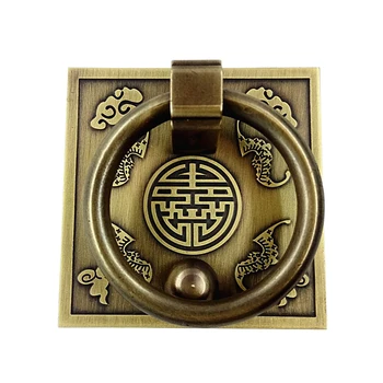 

Tiazza Chinese Style Antique Brass Ring Pull Handle Set Kitchen Cabinets Wardrobe Drawer Classical Furniture Decoration Copper