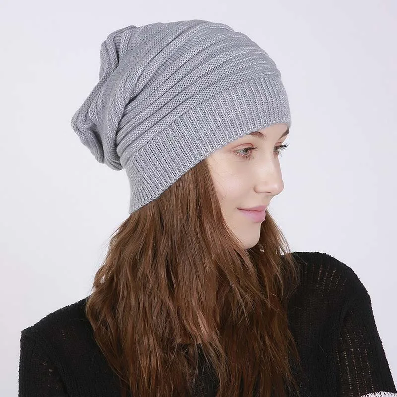 Soft Grey Женская шапка вязаные шапочки шапка Толстая Женская Skullies уличная Женская Повседневная Лыжная зимняя теплая Женская шляпка с черепом - Цвет: Soft Grey