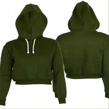 

New Womens Plain Hangover Crop Top Hooded full length Sleeves Hoodie Sweatshirt