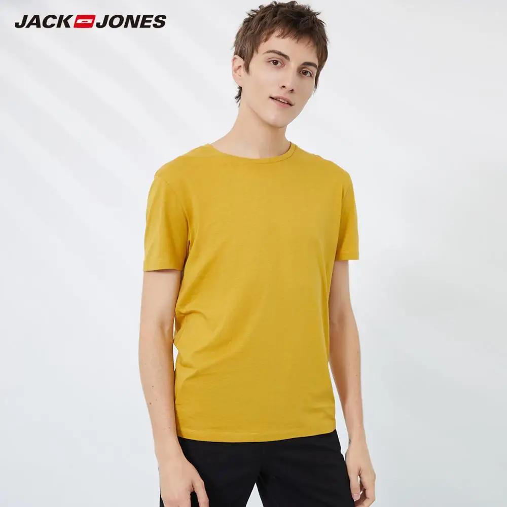 KAKI YELLOW JackJones, Мужская хлопковая футболка, одноцветная, Ice Cool Touch, ткань, мужская, топ, модная футболка,, фирменная новинка, Мужская одежда, 220101546 - Цвет: KAKI YELLOW