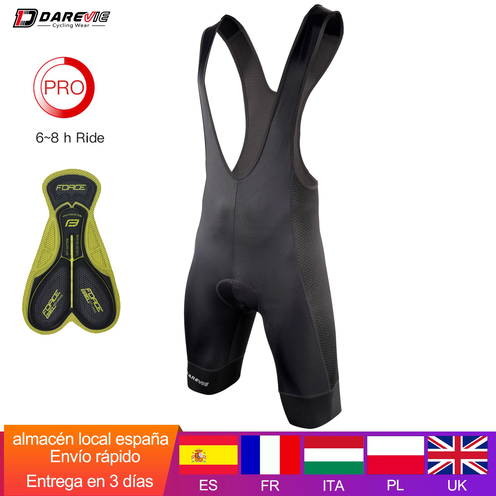 DAREVIE Cycling Bib Shorts Men 3D Gel Pad Shockproof Cycling Bib Short Pro Korea Lycra Breathable Cool 6 Hours Ride Bike Shorts