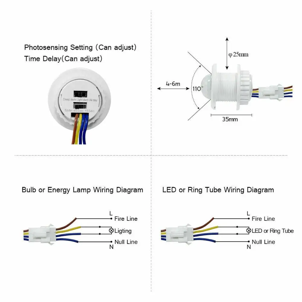 Time Delay PIR Infrared Body Motion Sensor Detector Module Sensitive 100V- 240V Light Bulb Lamp Control Switch Home Accessories