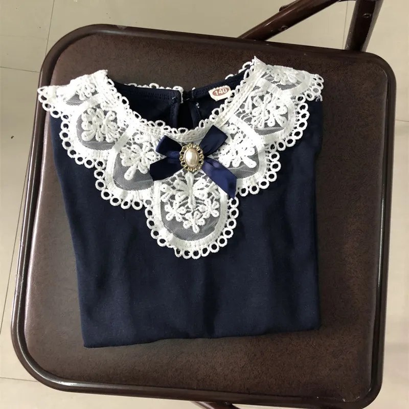 Children's School Girls Shirts Spring Fall Winter Kids White Long Sleeve Lace Bow Girl Tops And Blouse Baby Toddler Clothes JW3258 kids shirts