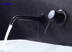 Bathroom Wash Basin Faucet Wall Mount Brass Matt Black Sink Tap Hot And Cold Water Swivel Spout Bath With Single Handle