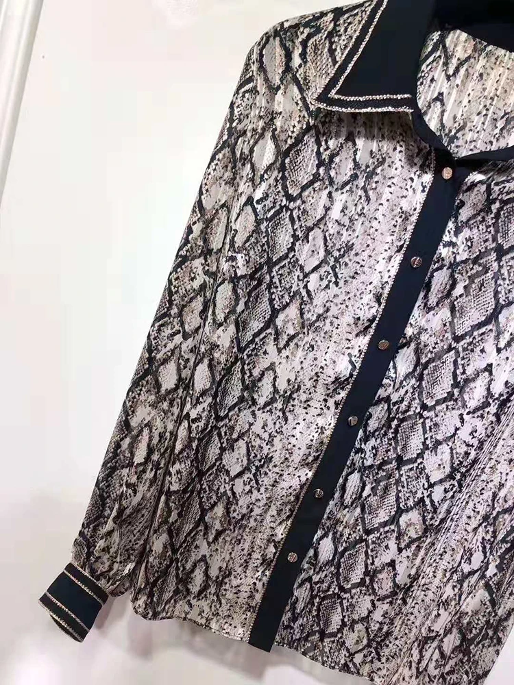 VERDEJULIAY High Street винтажная Блузка Женская Роскошная полная плиссированная подиумная дизайнерская модная офисная женская рубашка со змеиным принтом