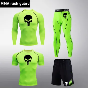 

Running 4 Pcs/Set Men's full suit tracksuit Tights Sports Suit Gym Jogging Male quick dry Compression Punisher Workout Clothing