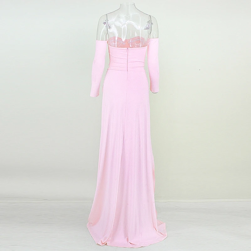 COSYGAL, осенне-зимнее сексуальное платье, женское длинное платье с высоким разрезом, Клубные платья для вечеринок, белые розовые платья с длинным рукавом, vestidos