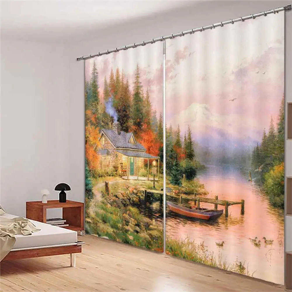 Window Curtains European oil Painting Landscape Modern Living Room Bedroom Photo 3D Custom Made | Дом и сад