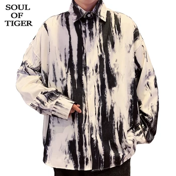 

SOUL OF TIGER 2020 Spring Korean Fashion Mens Casual Shirts Male Loose Printed Tops Oversized Cotton Streetwear Clothing XXXXXL