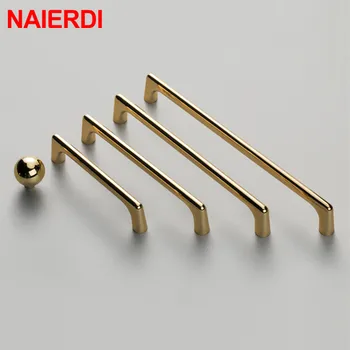 NAIERDI Bright Gold Cabinet Handles Light Luxury Stylish Zinc Alloy Kitchen Pulls for Furniture Drawer Knobs Cabinet Hardware