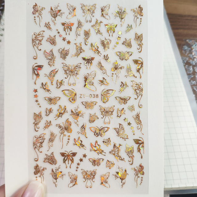 Holographic 3D Laser Butterfly Nail Art Stickers Gold Silver Nail Adhesive Sliders Decals Laser Sticker Decor DIY Manicure