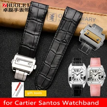 20MM 23MM Crocodile-pattern cowhide strap with butterfly buckle for Cartier Santos men's and women's leather strap