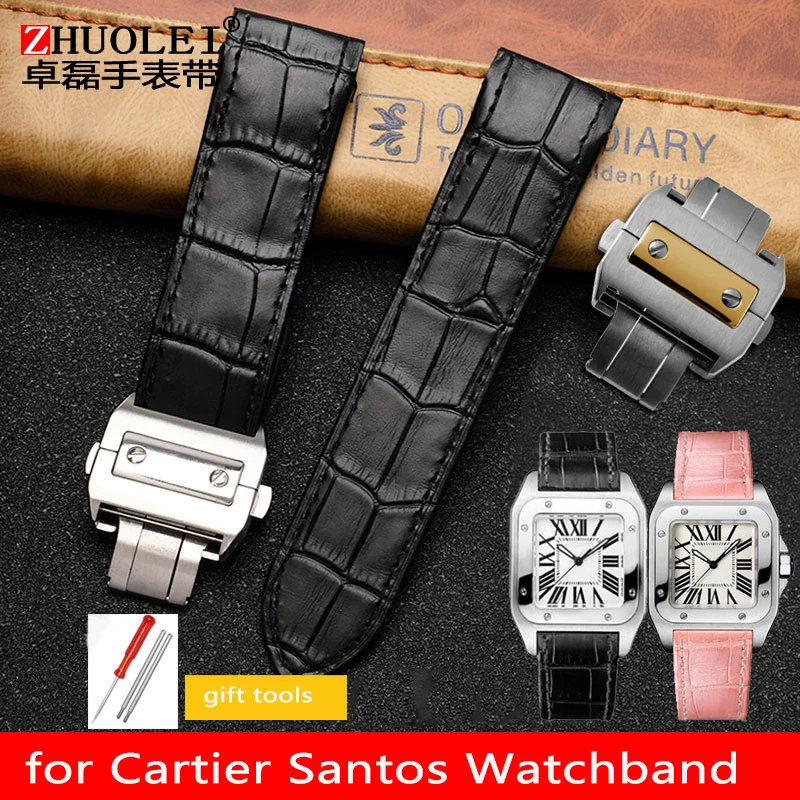 

20MM 23MM Crocodile-pattern cowhide strap with butterfly buckle for Cartier Santos men's and women's leather strap