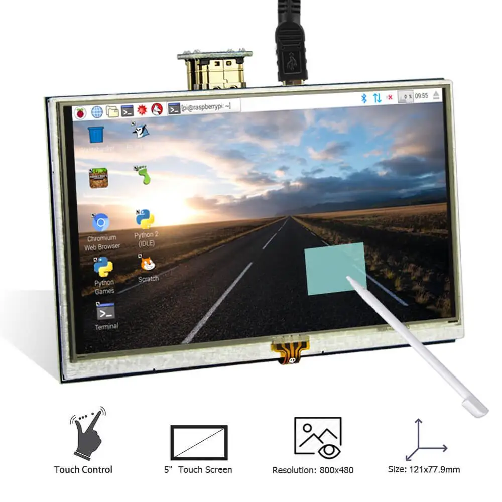 ЖК-дисплей 5 дюймов HD дисплей s 800x480 управление подсветкой 5 ''TFT HDMI монитор резистивный сенсорный экран для Raspberry Pi 4B 3B