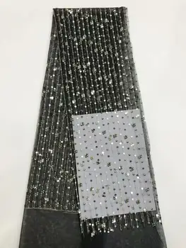 

Latest African Organza Lace Fabric High Quality black Sequins Embroidery French Nigerian Lace Fabric For Wedding Party FD92