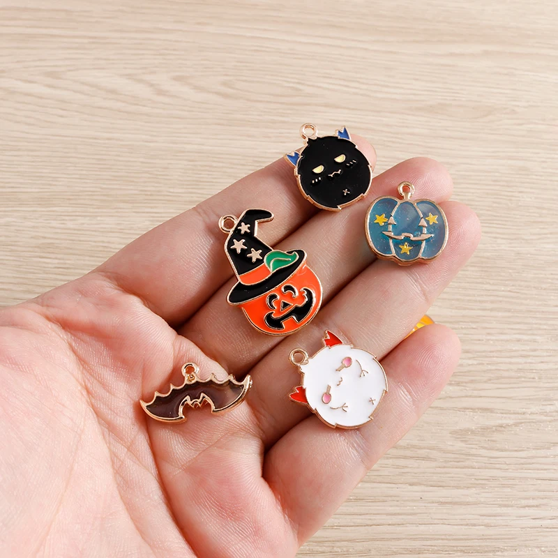 10pcs/lot Enamel Halloween Charms for Jewelry Making Cute Pumpkin