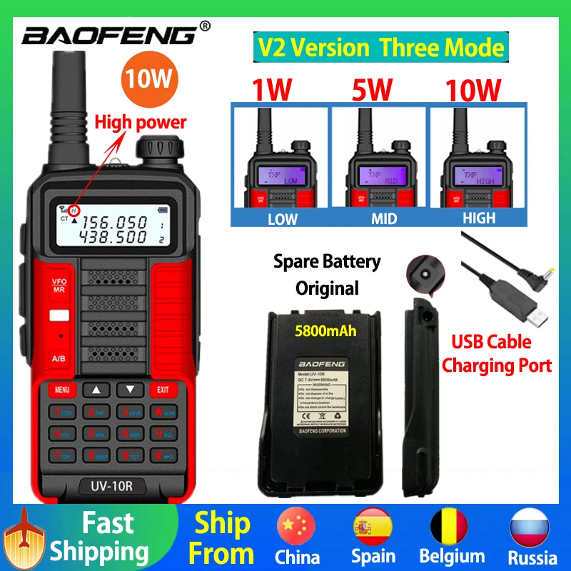 Портативная рация Baufeng 2021 Uv 10R 10 Вт 50 км лучше чем UV 9R плюс Частотный двухсторонний