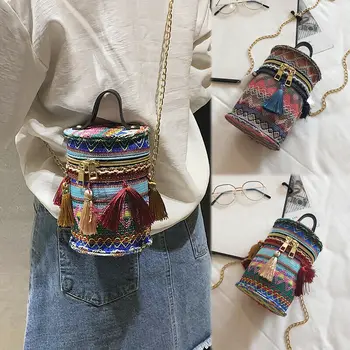 

Women Girl Ladies Handbag Nation Style Striped Zipper Casual Holiday Beach Mesenger Bag Shoulder Bag Crossbody Bag