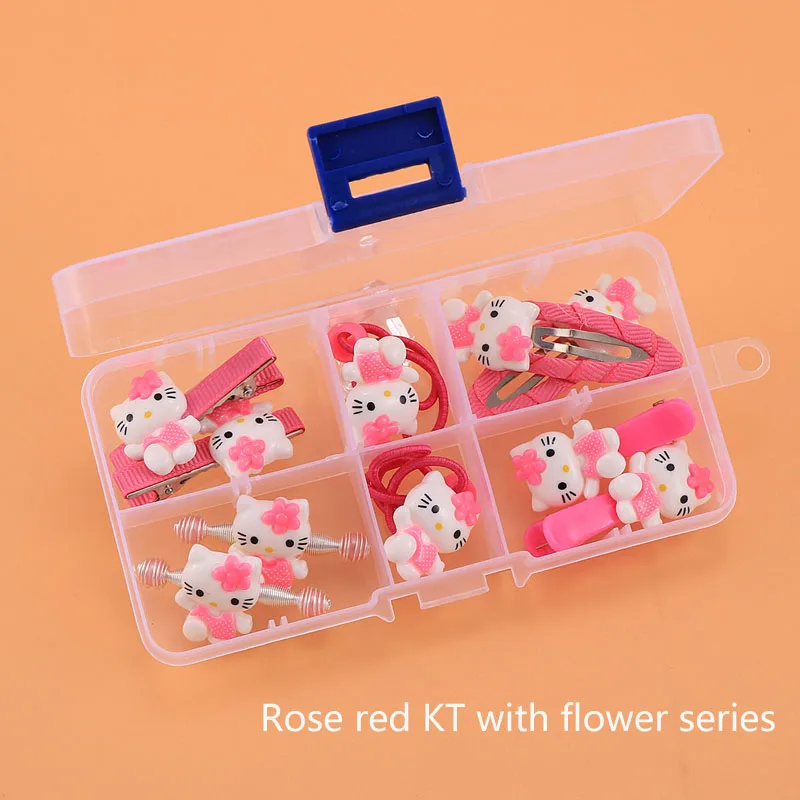 Милые детские аксессуары для волос hello kitty, набор эластичных резинок для волос с кроликом и медведем, заколки для волос, заколки с коробкой для хранения, лидер продаж - Цвет: A
