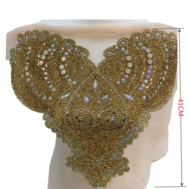 Newl design pineapple shape Gold rhinestone Motif Hot Fix Rhinestones Embellishment Iron on DIY  Patches Sewing Supplies craft F Gold