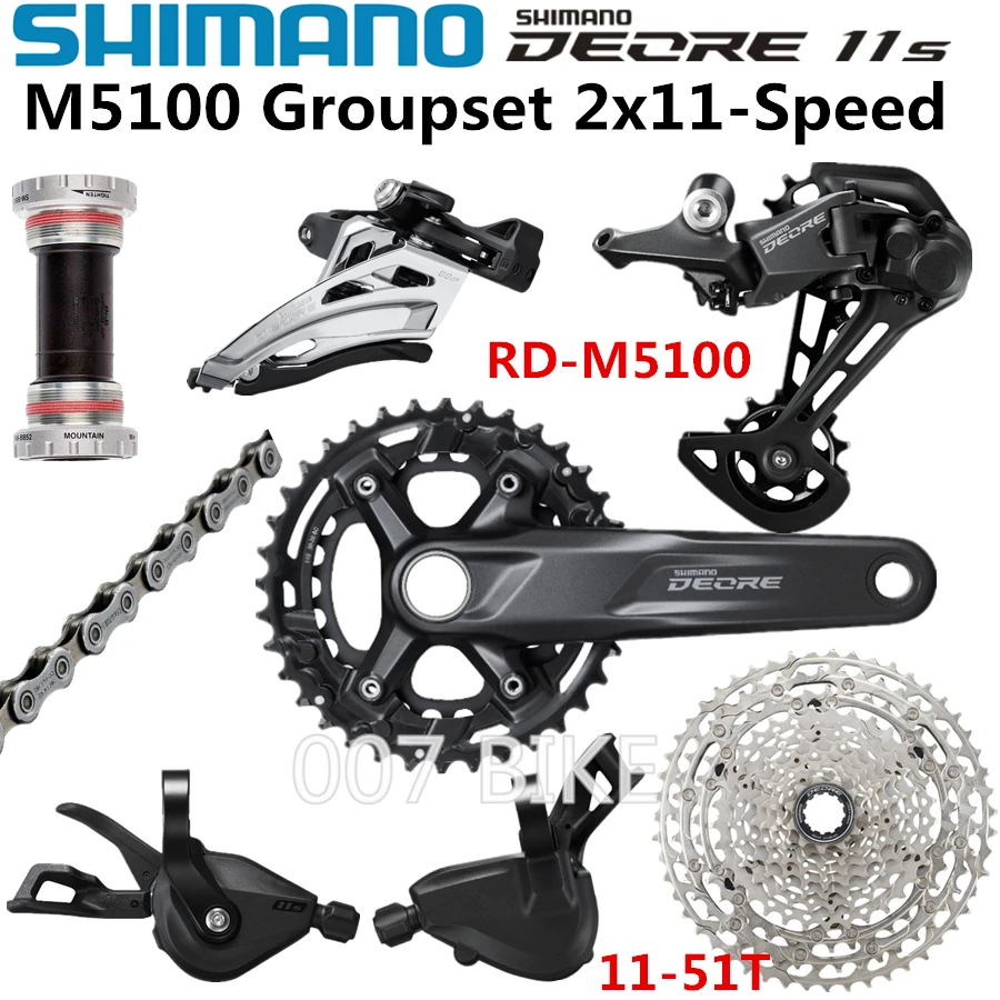 SHIMANO DEORE M5100 Groupset 26 170 175MM Crankset Mountain Bike Groupset 2x11 Speed 11 42T 11 51T M5100 22S Rear Derailleur|Bicycle Derailleur| - AliExpress