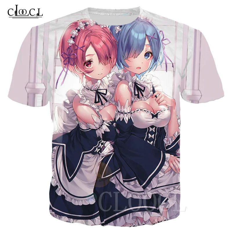 Новая женская и мужская футболка с 3D принтом аниме Re:zero Rem Ram Милая для девочек