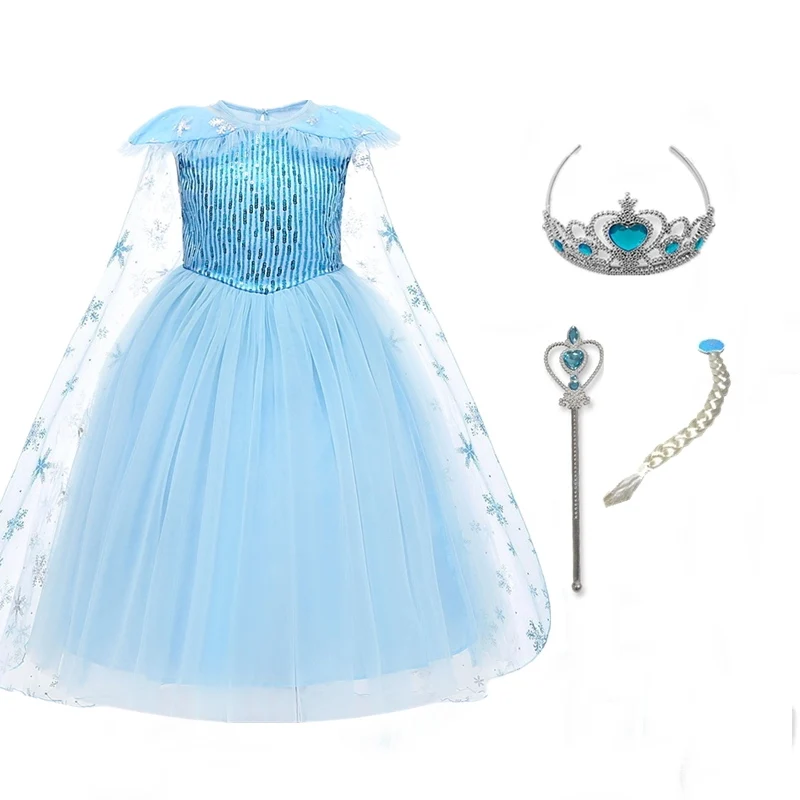 Платье принцессы Эльзы и Анны для девочек; детская одежда для косплея; Принцесса Жасмин; костюм Снежной королевы с блестками; платье для дня рождения на Хэллоуин - Цвет: Set 1