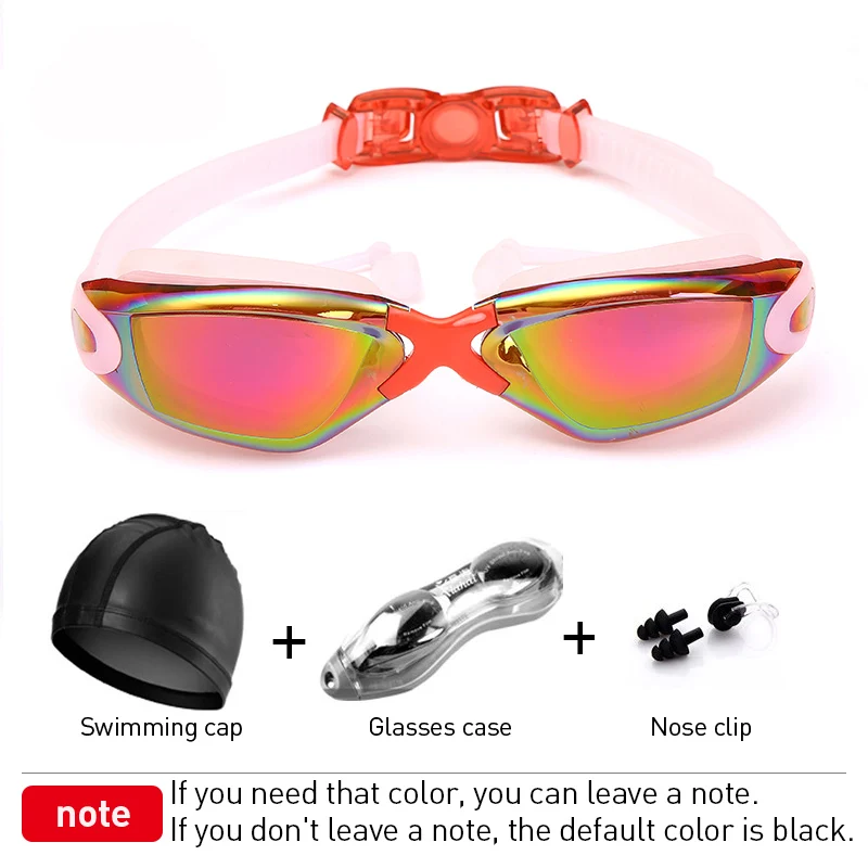 Плавательные очки набор профессиональных прочных силиконовых затычек для ушей Крышка для дайвинга анти-туман Анти-УФ водонепроницаемые взрослые очки для плавания - Цвет: Pink