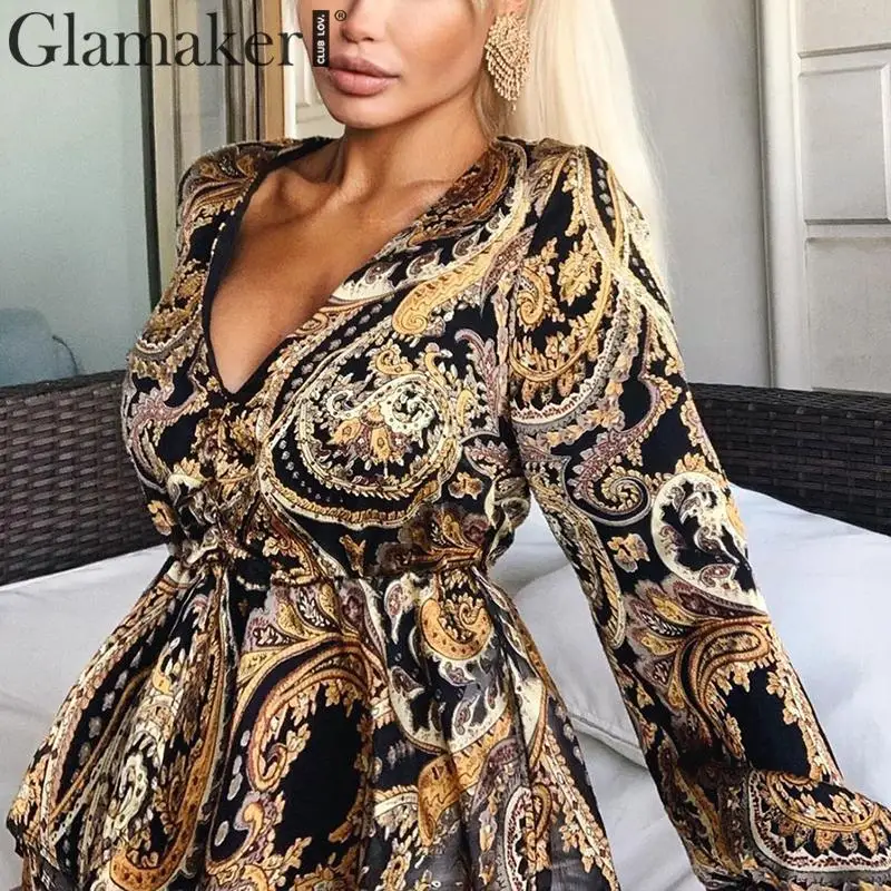 Glamaker, Сексуальная Блузка с принтом пейсли и высокой талией, женская рубашка, осенняя Элегантная блузка с v-образным вырезом, зимняя женская укороченная рубашка, топы