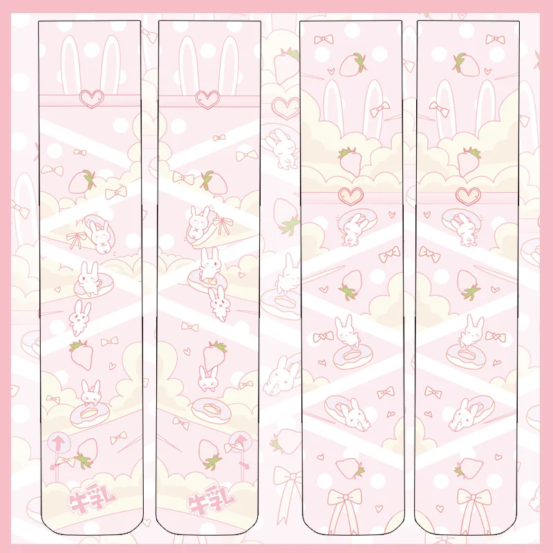 Strawberry Rabbit Kawaii аниме граффити девушки Лолита мягкие чулки сестры японские школьные девушки выше колена сексуальные бархатные бедра высокие чулки Косплей - Цвет: Strawberry Rabbit