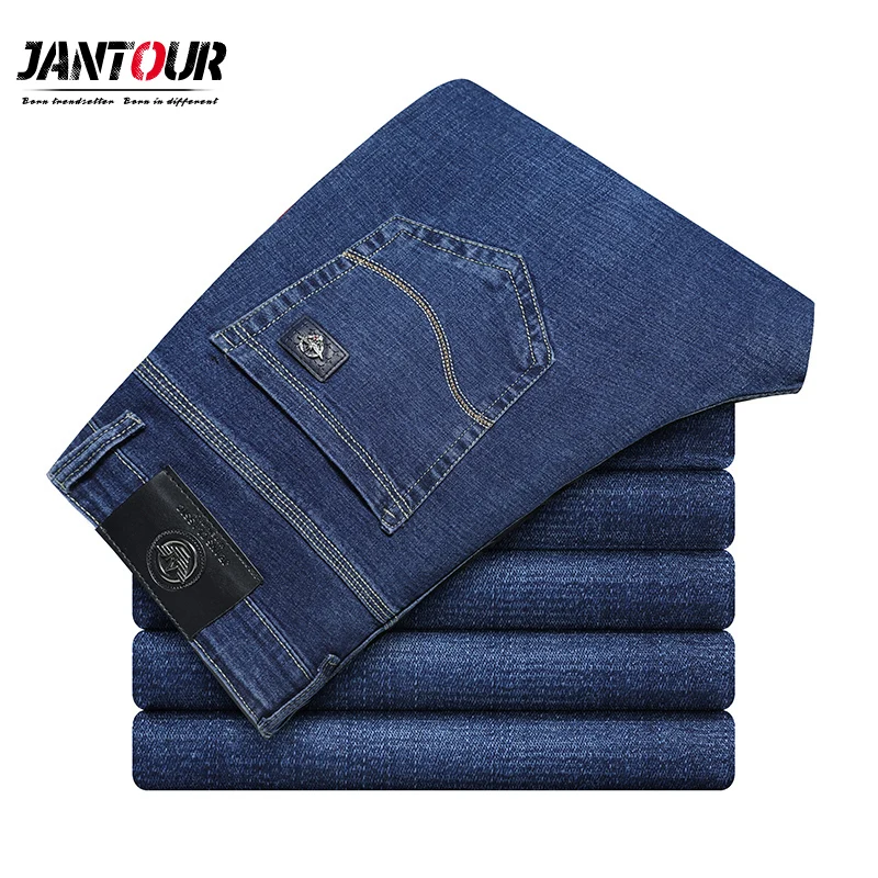 Jantour Spring Autumn Classic Style Men Brand Jeans Business Casual Stretch Slim Denim Pants Blue Trousers Male Size 29-36 38
