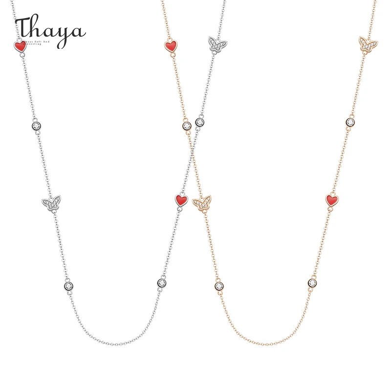 Thaya Original Design Silver Color Long 80cm Necklace Heart Shape