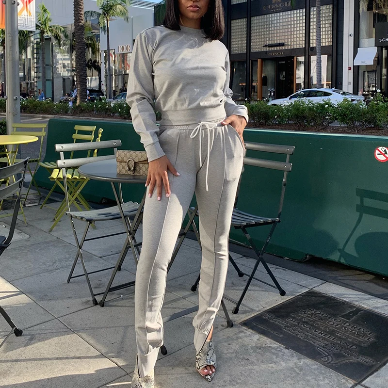 Casual Top+Pants Women Tracksuits Long Sleeve Fleece Autumn Bandage Solid Two Piece Sets Fashion Winter Warm Suits Club Outfits |