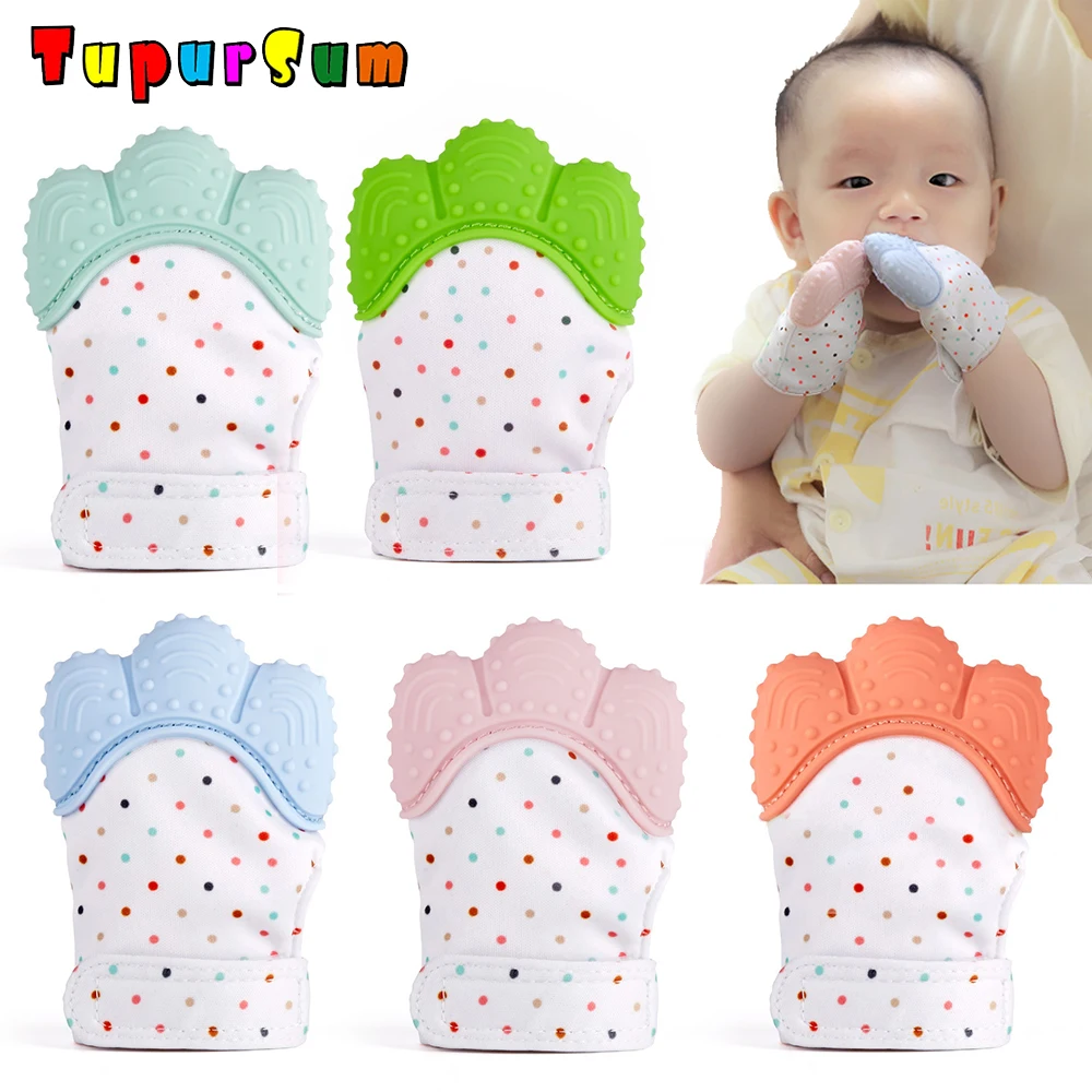 

Baby Organic Silicone Mitts Teething Glove Sound Teether Newborn Chewable Nursing Mittens Teether Natural stop Sucking Thumb Toy
