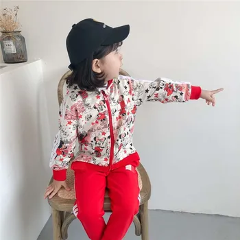 

Disney Hooded Jacket Printing For Children Loose Coat Kids Suit Fashion Autumn And Winter 2pcs Motion Leisure Clothes Girls Boys