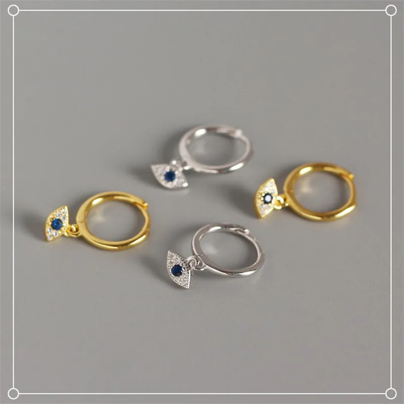 

2019 New Evil Eyes Earring 100% 925 Sterling Silver Earrings Mini Zircon Blue Eyes Pendant Small Circle Earrings for Women