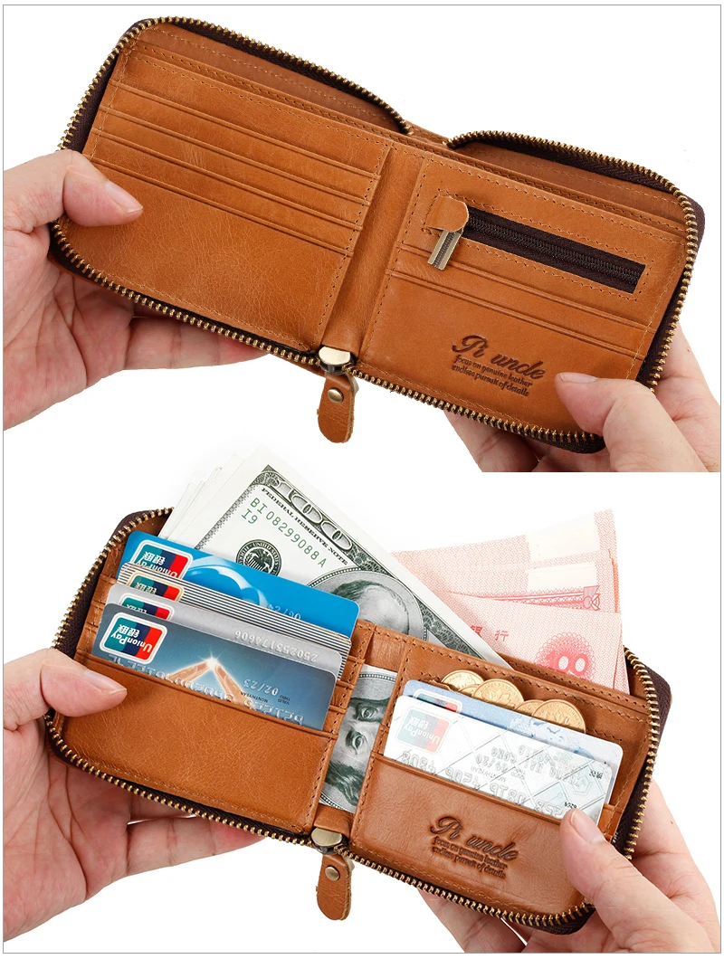 Кошелек из натуральной кожи Rfid для мужчин, мужской кошелек, клатч, сумка для денег, маленькие деньги, вечерние, на молнии, кошелек из натуральной кожи в винтажном стиле