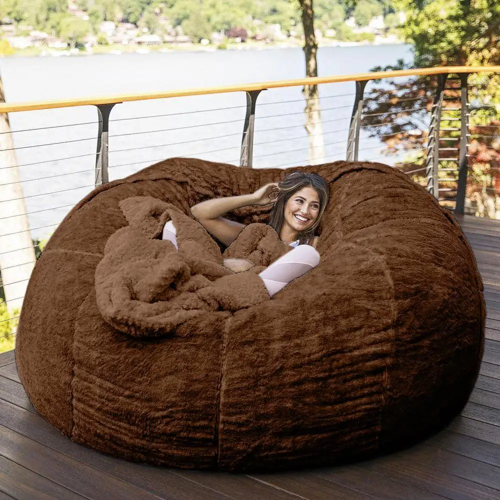 7-Foot Bean Bag Chair with Furry Fur Cover Machine Washable Big Size Sofa and Giant Lounger Furniture bean bag sofa
