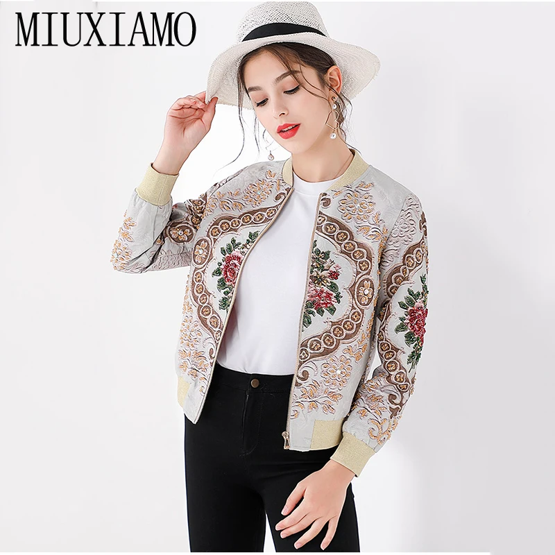 

High Quality 2019 Fall Coat Newest Arrival Casual O-Neck Full Sleeve Beading And Embroidery Flower Jacket Women vestidos