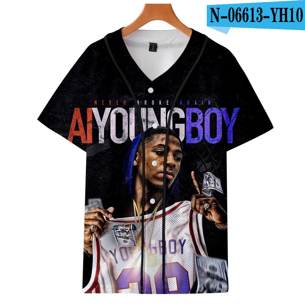 Летние бейсбольные рубашки с 3D принтом «YoungBoy Never Broke agre», модная повседневная Уличная одежда с короткими рукавами для костюмированной вечеринки - Цвет: Синий