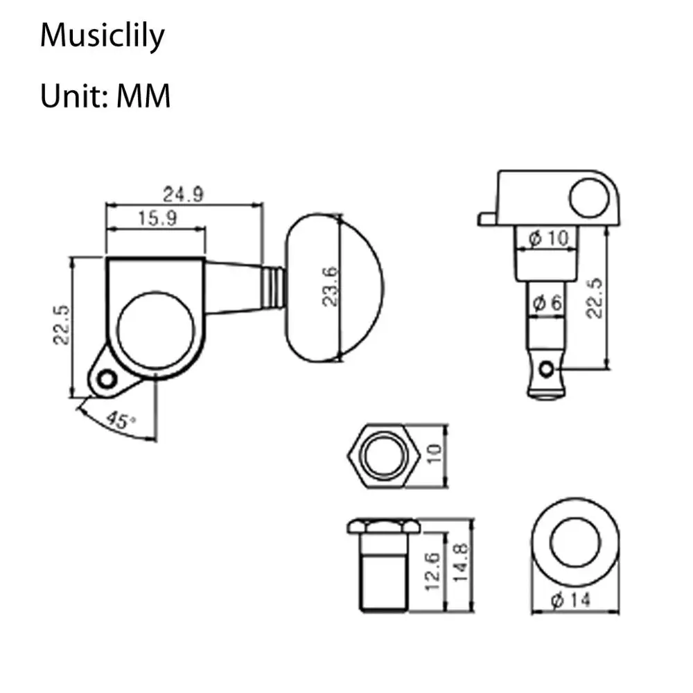 Musiclily Pro 3x3 запечатанная гитара тюнеры колышки ключи машинные головки набор для Les Paul Стиль гитары, половина кнопка в виде Луны Черный