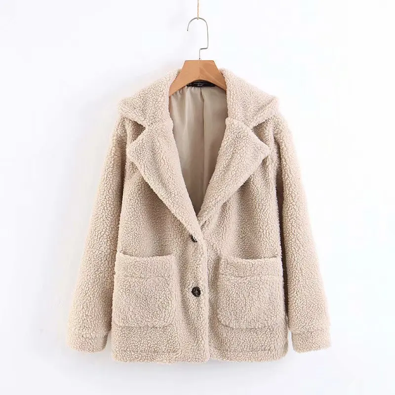 

Paris Girl Autumn Winter Coat Women Turn-Down Collar Solid Double Pocket Overcoat Jacket
