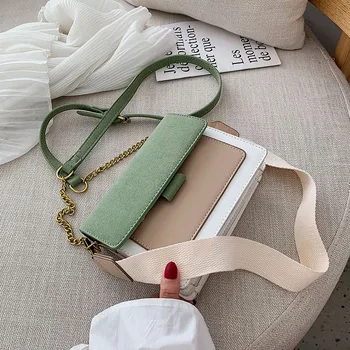 

Nubuck Leather Women Handbag 2019 New Fall Chain Contrast Color Small Square Messenger Bag Fashion Suede Crossbody Shoulder Bag
