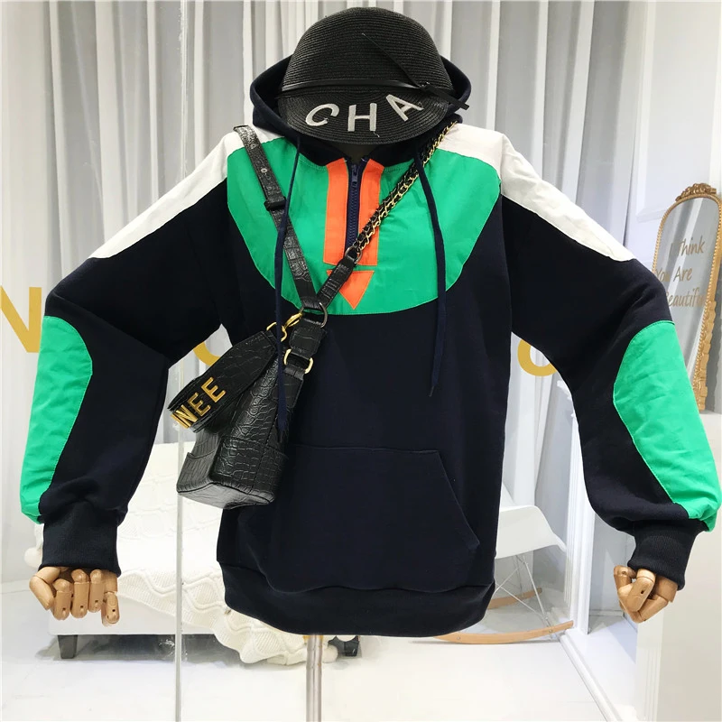 

2019 Fall Designer Korean Hoodie Women Sweatshirt Patchwork Japanese Style Fashion Woman Clothes New Items Sweatshirt Women