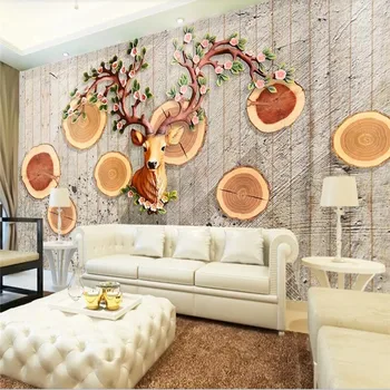 

Custom wallpaper Nordic retro elk flower tree tree ring relief background wall waterproof mural