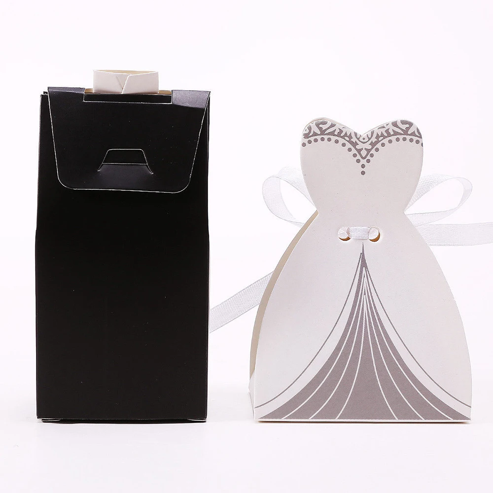 100 шт платье жениха и невесты коробка конфет смокинг ленты вечерние декор для свадебных сувениров бумажные коробки конфет