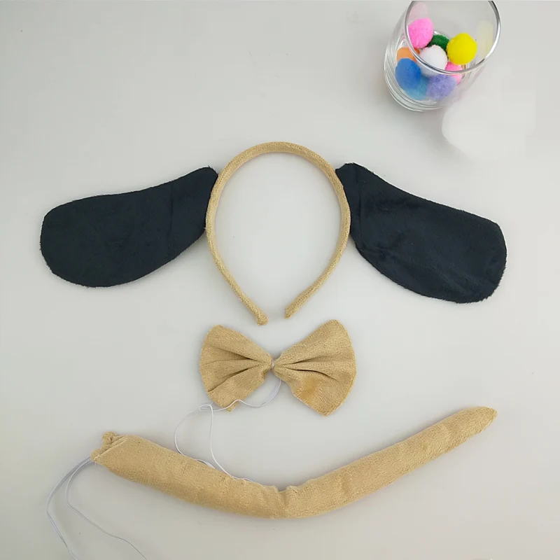 Kids Boys Girls Dalmatian Dog Ear Headband Bow Tie Tail Animal Cosplay Party Halloween Costume for Kids Birthday Gift Christmas
