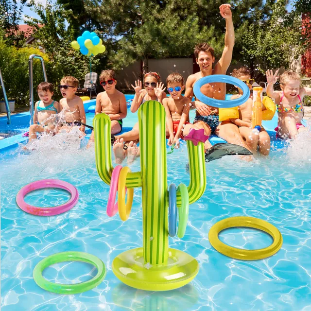 Outdoor Swimming Pool accessories Inflatable Cactus Ring Toss Game Set Floating Pool Toys Beach Party Supplies Party Bar Travel 2